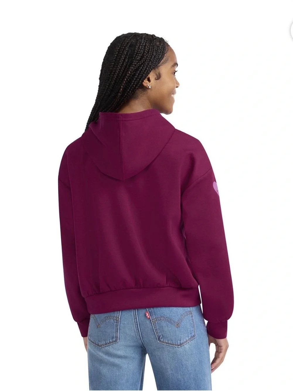 Levi's Girls Burgundy Hoodie with Pink Heart Sleeve Graphics